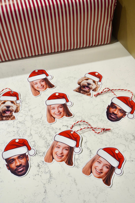 LARGE CUSTOM FACE SANTA GIFT TAGS - PACK OF 4