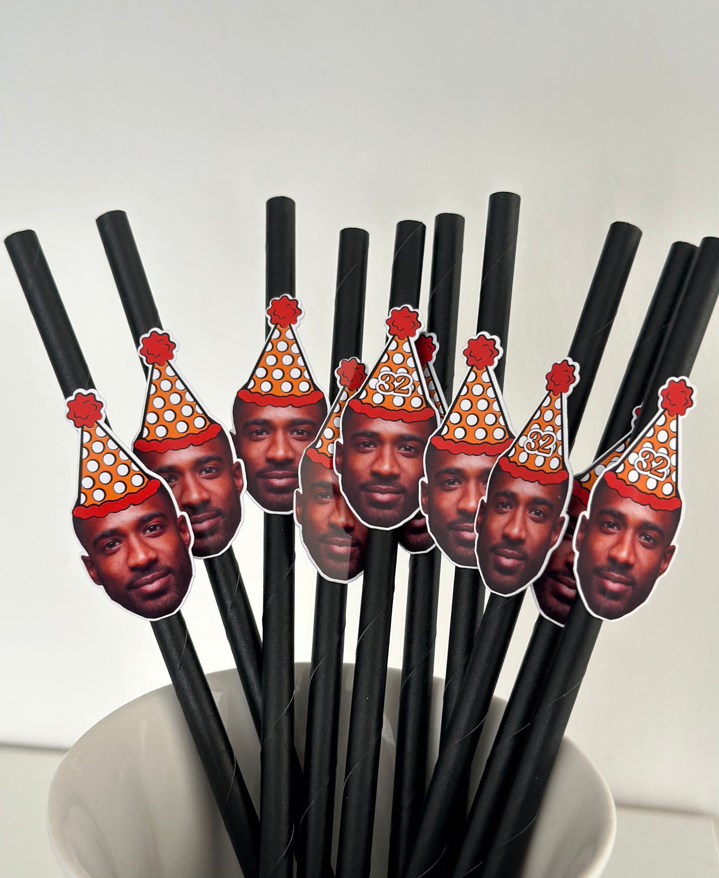 CUSTOM BIRTHDAY HAT STRAW TOPPERS & STRAWS