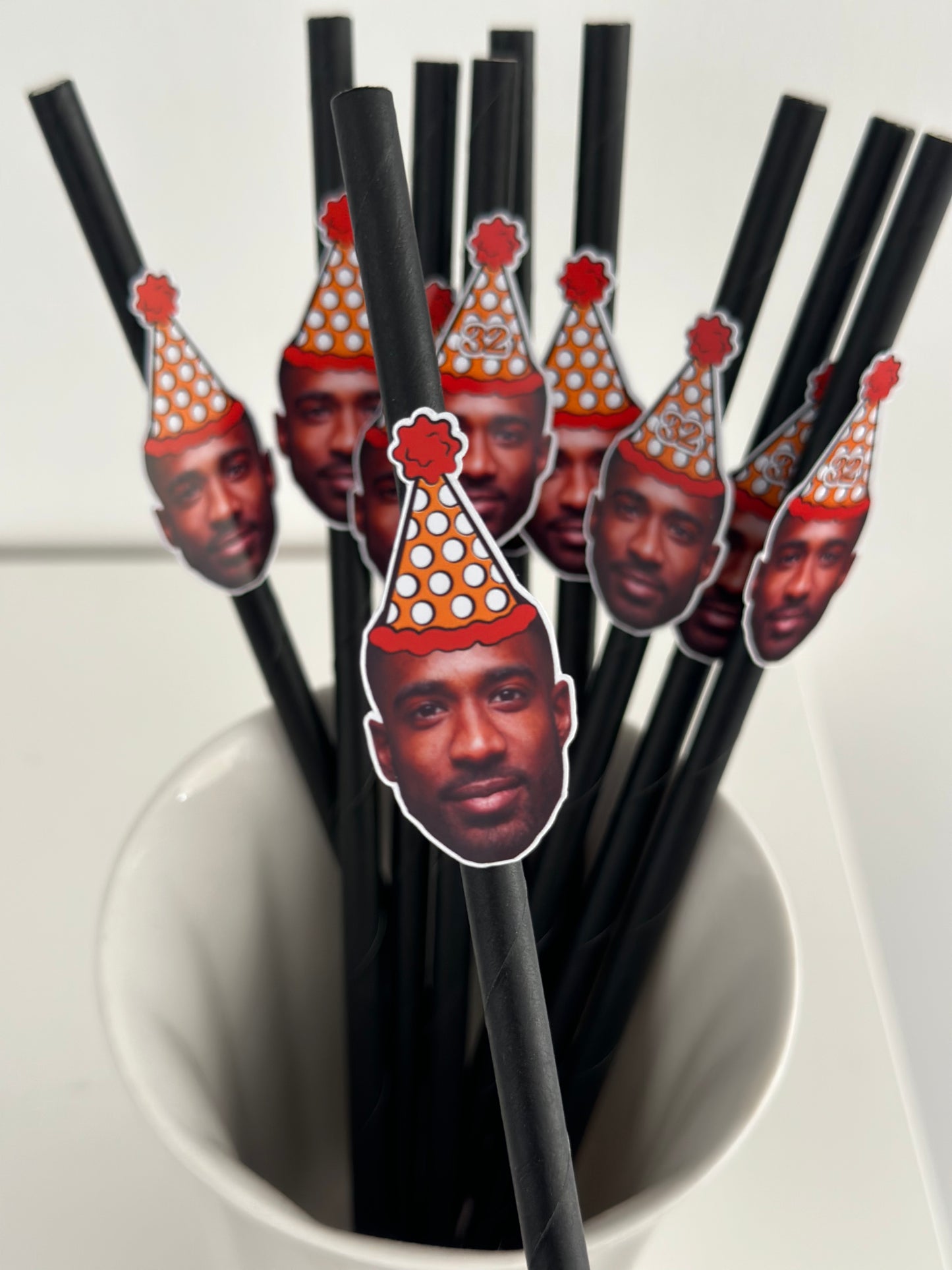 CUSTOM BIRTHDAY HAT STRAW TOPPERS & STRAWS