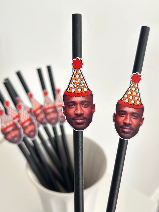 CUSTOM BIRTHDAY HAT STRAW TOPPERS & STRAWS