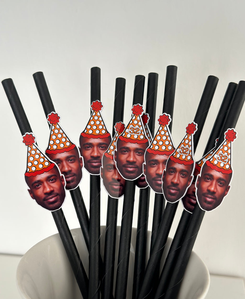 CUSTOM BIRTHDAY HAT STRAW TOPPERS & STRAWS