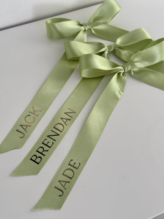 Pre-Tied Personalised Ribbons Glasses or Name Place Settings