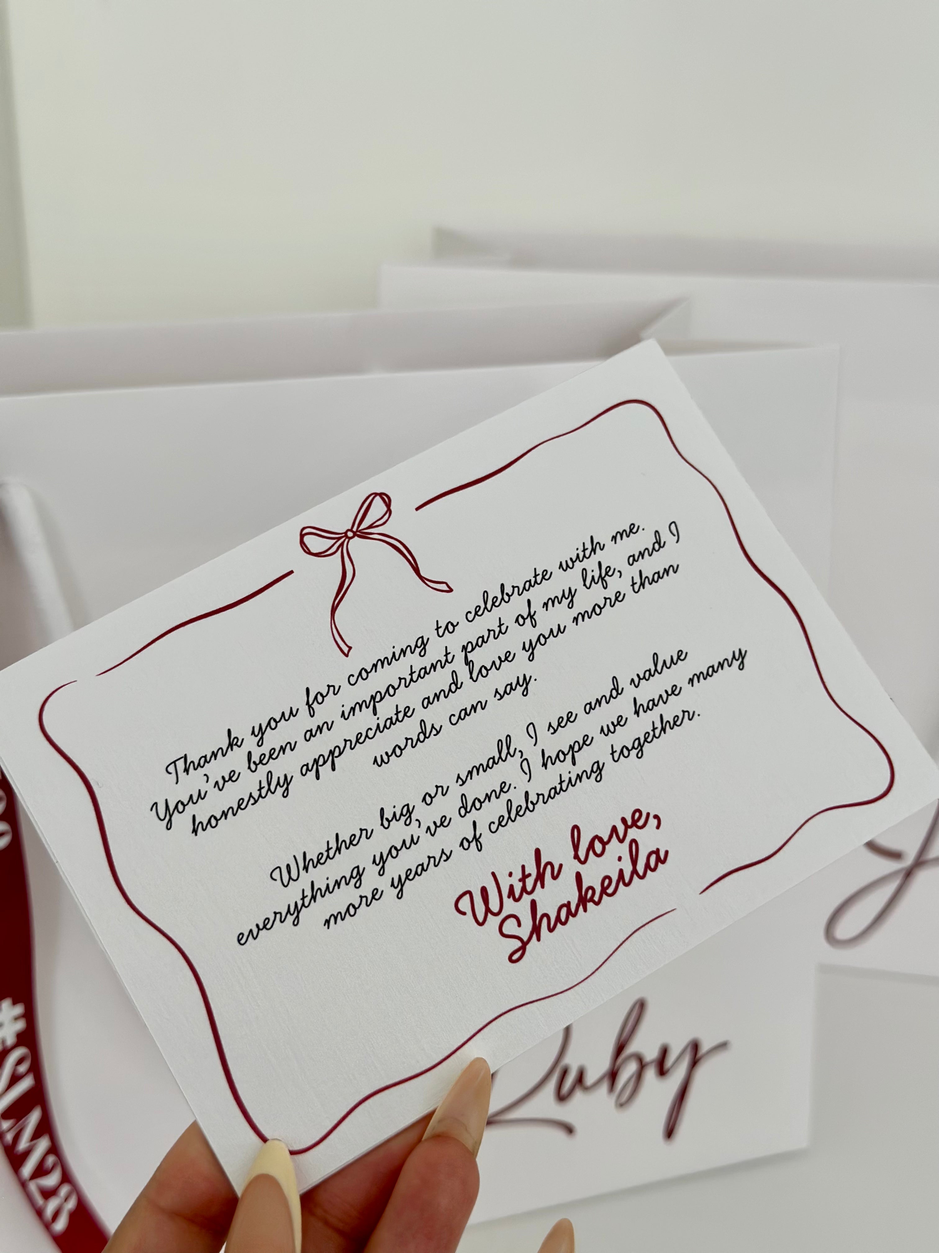 BOW THEMED THANK YOU CARD