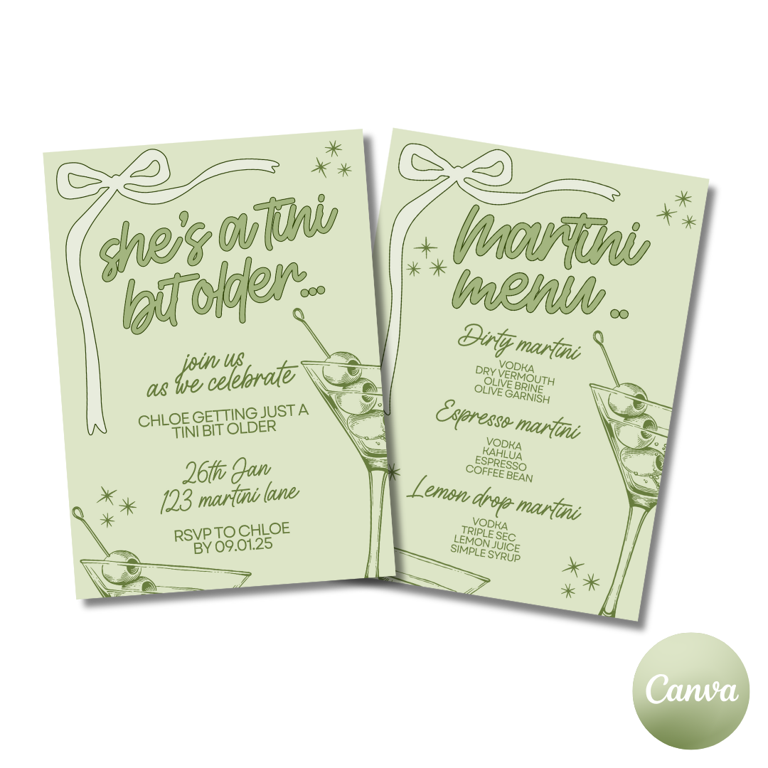 TINI BIT OLDER INVITE AND MARTINI MENU (DIGITAL)